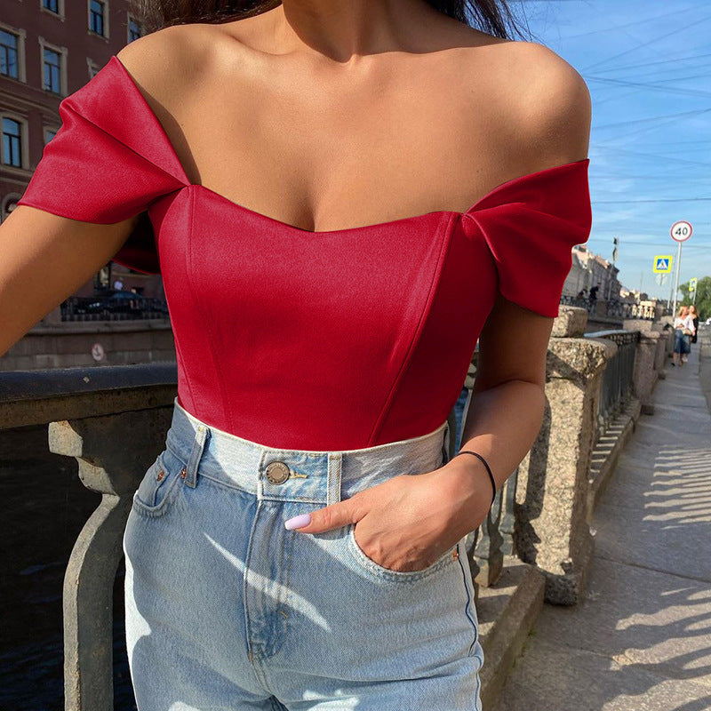 Damer elegant Satin-bustier med skulderdetaljer Skjora