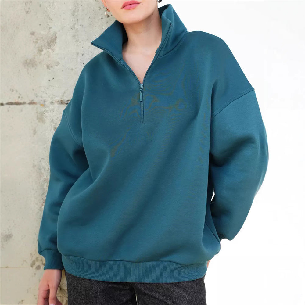 Dame Oversized Hoodie med Høy Krage og Glidelås Skjora