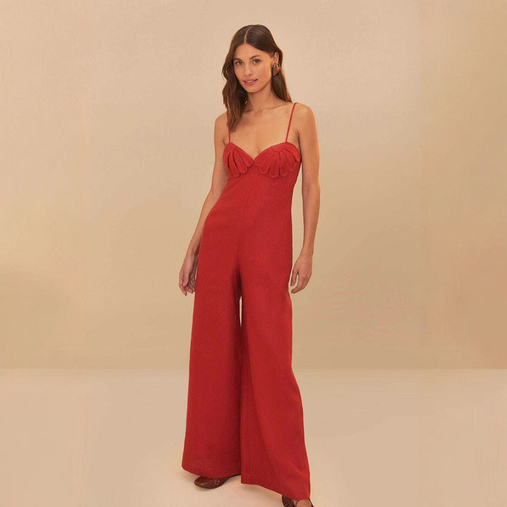Damen Eleganter Jumpsuit mit voluminösen Rüschendetails und fließendem Schnitt Skjora