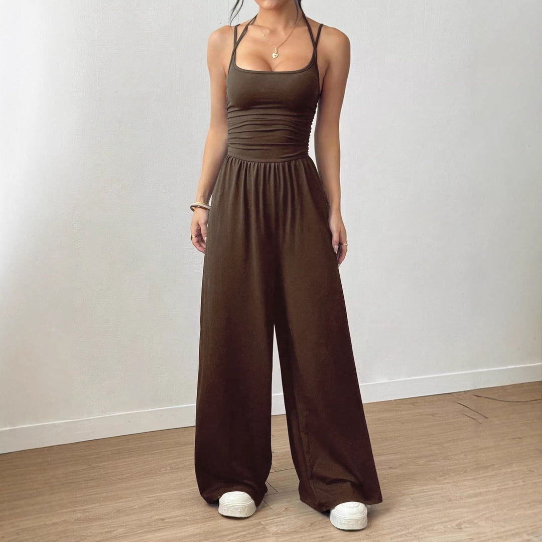 Dame luftig jumpsuit med høy midje og justerbare stropper Skjora