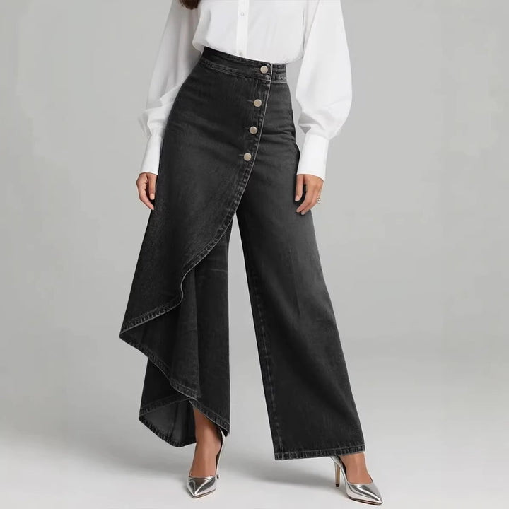 Dame Denim-skjørt med asymmetrisk snitt og knappedetaljer Skjora