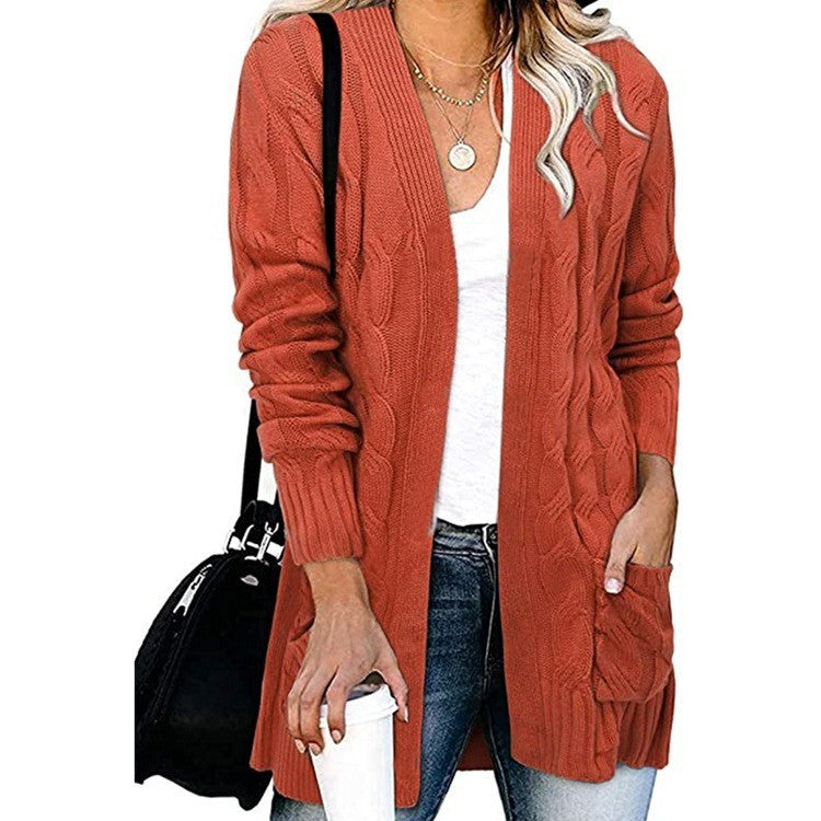 Dame cardigan i elegant flettemønster med åpne lommer Skjora