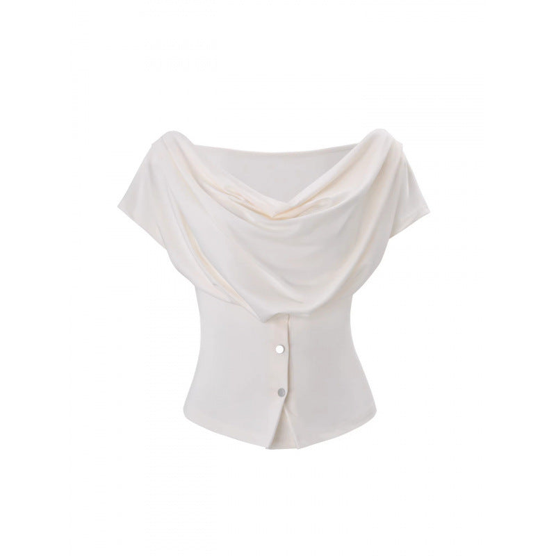 Dame Off-Shoulder Overdel med knappdetaljer Skjora