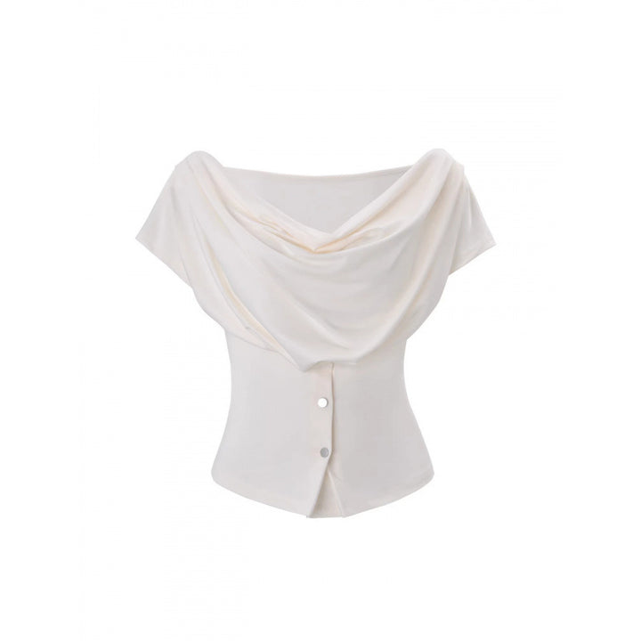 Dame Off-Shoulder Overdel med knappdetaljer Skjora
