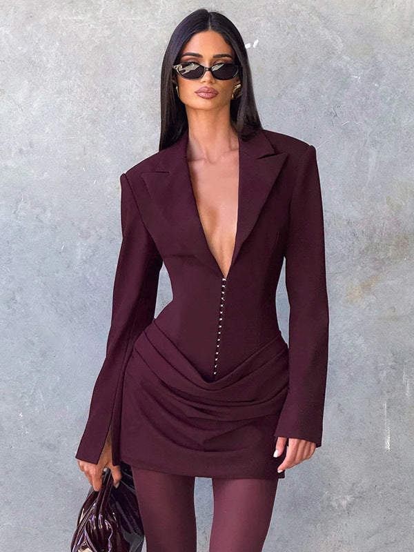 Dame Blazer-Minikjole med dyp V-hals og elegant silhuett Skjora