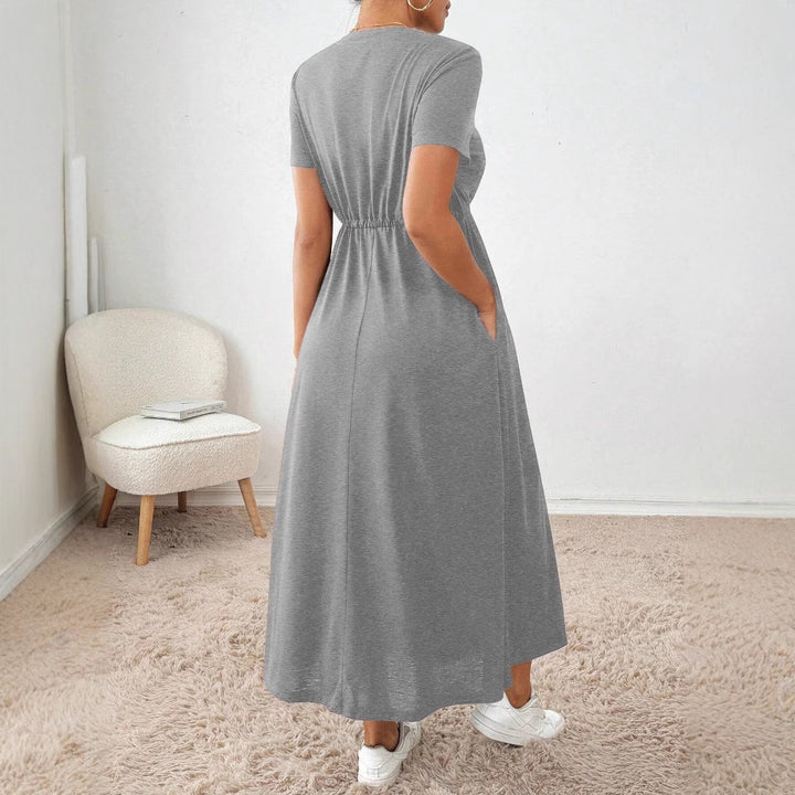 Damer casual maxikjole med elastisk midje og rundhals Skjora