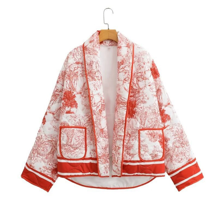 Kvinnens mønstrede pufferjakke med elegante lommer og moderne design Skjora