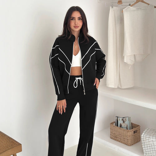 Damer Sporty Lounge-set med glidelås og kontraststing Skjora