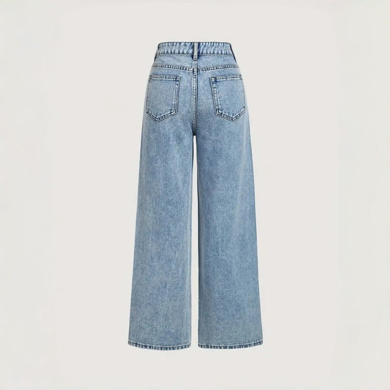 Dame Elegant High-Waist Jeans i vid passform med glitrende detalj Skjora