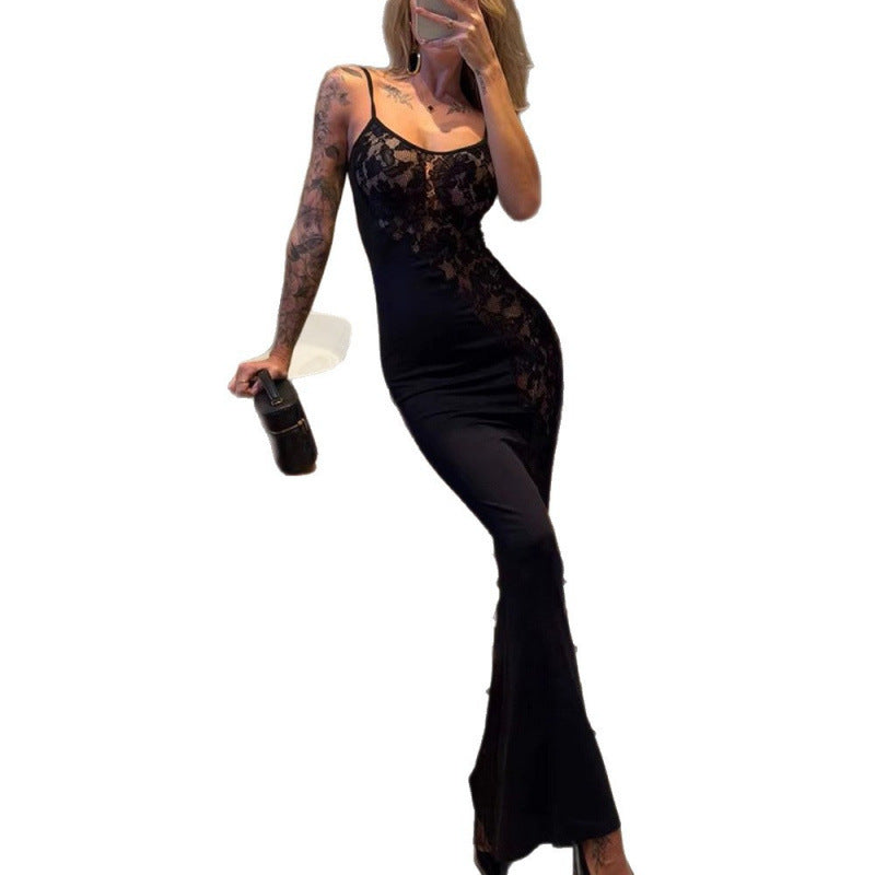 Damer Elegant Spaghetti Maxi Kjole med Spaghettistropper og Figurtilpasset Snitt Skjora