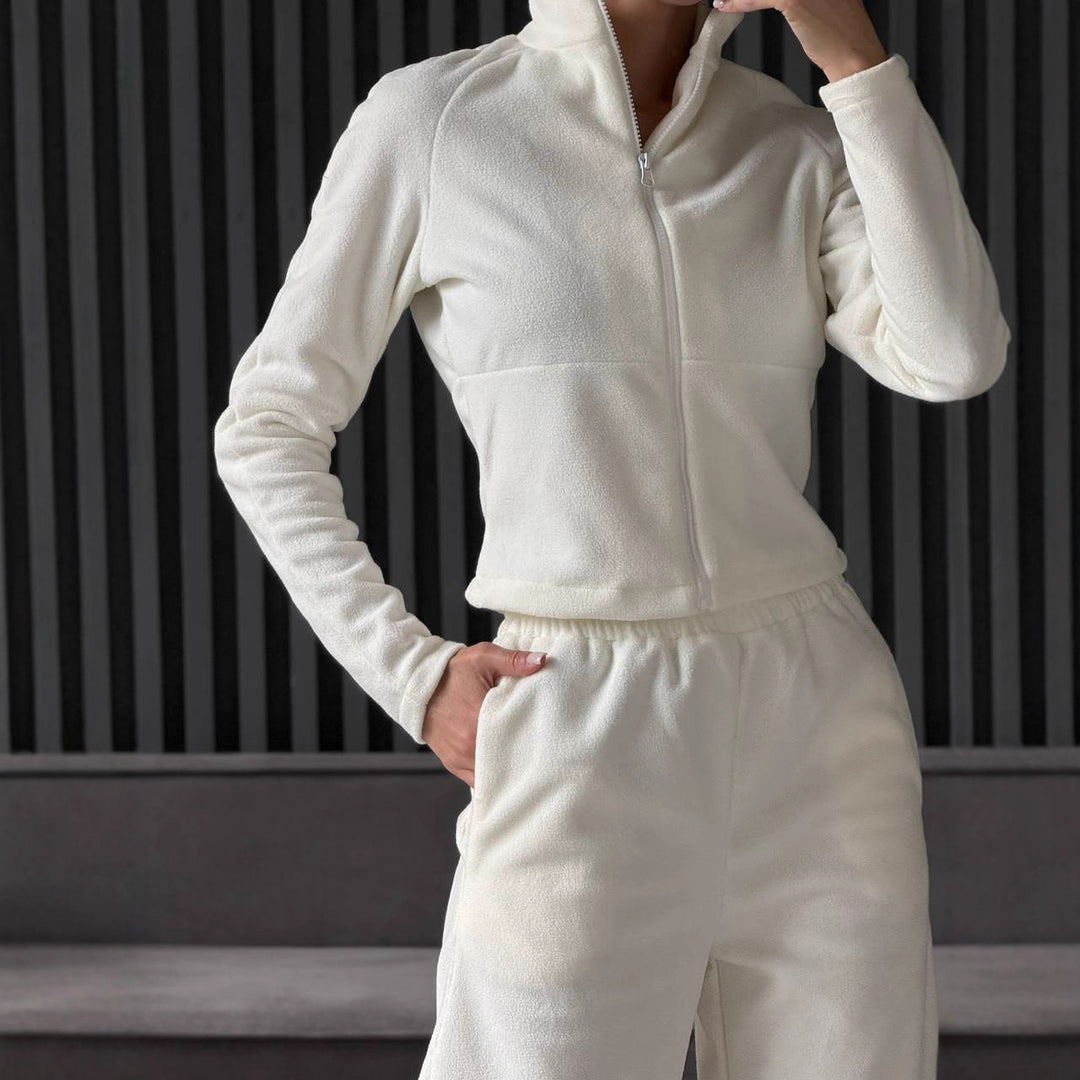 Dame Fleece Lounge Wear Dress med Høy Krage og Elastisk Midje Skjora