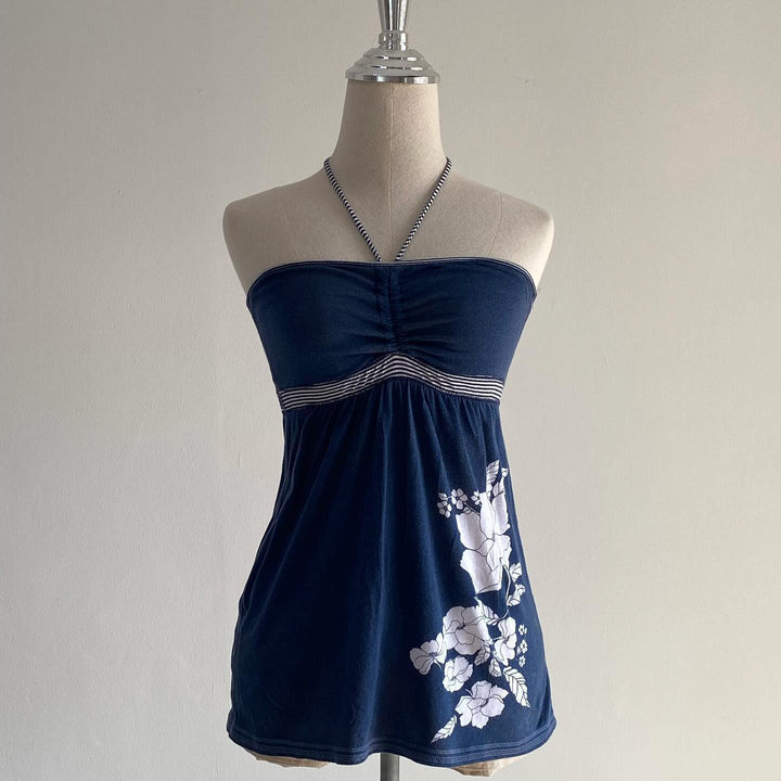 Dame strandtop med blomsterdesign og avskåret snitt Skjora