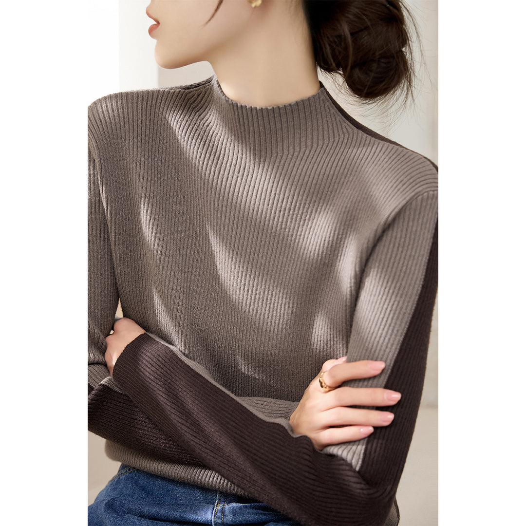 Kvinne elegant polo genser med strukturert ribbestrikket design og kontrasterende ermer Skjora
