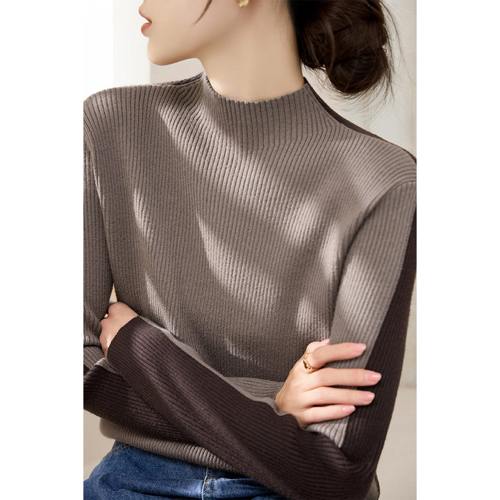 Kvinne elegant polo genser med strukturert ribbestrikket design og kontrasterende ermer Skjora