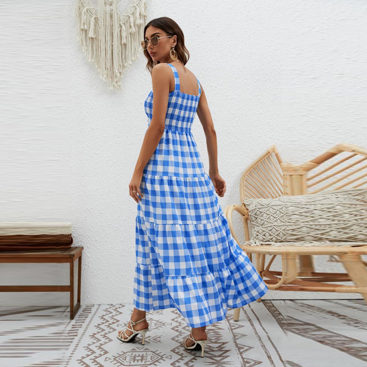 Kvinners Boho Maxi Kjole med Luftige Ruffle Detaljer og Slanke Spaghetti Stropper