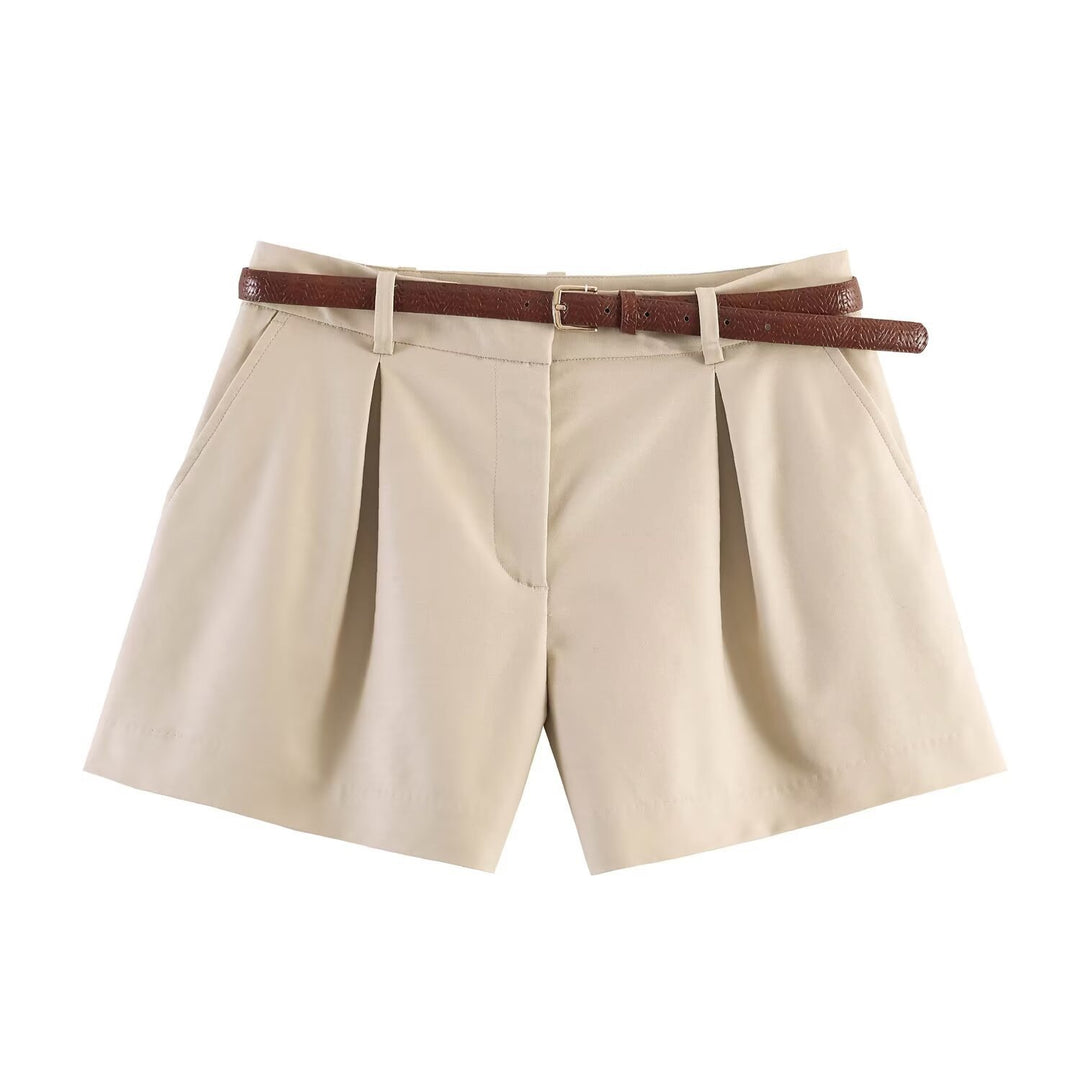 Dame klassiske shorts med elegante folder og belte Skjora
