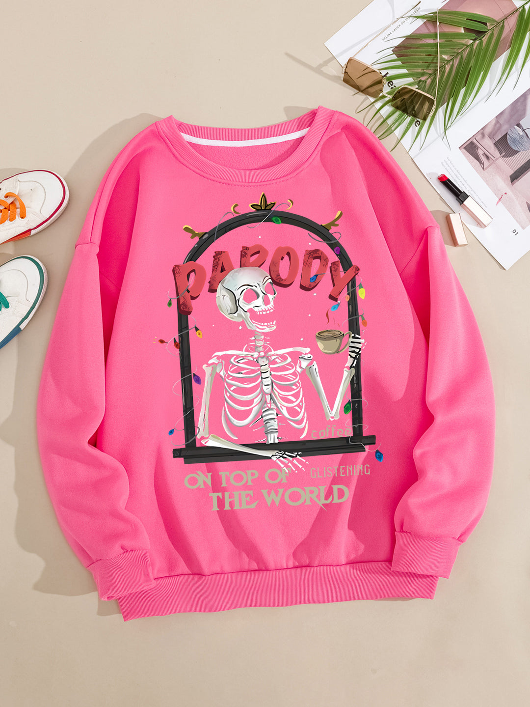 Damer sweatshirt med humoristisk skjelettmotiv Skjora