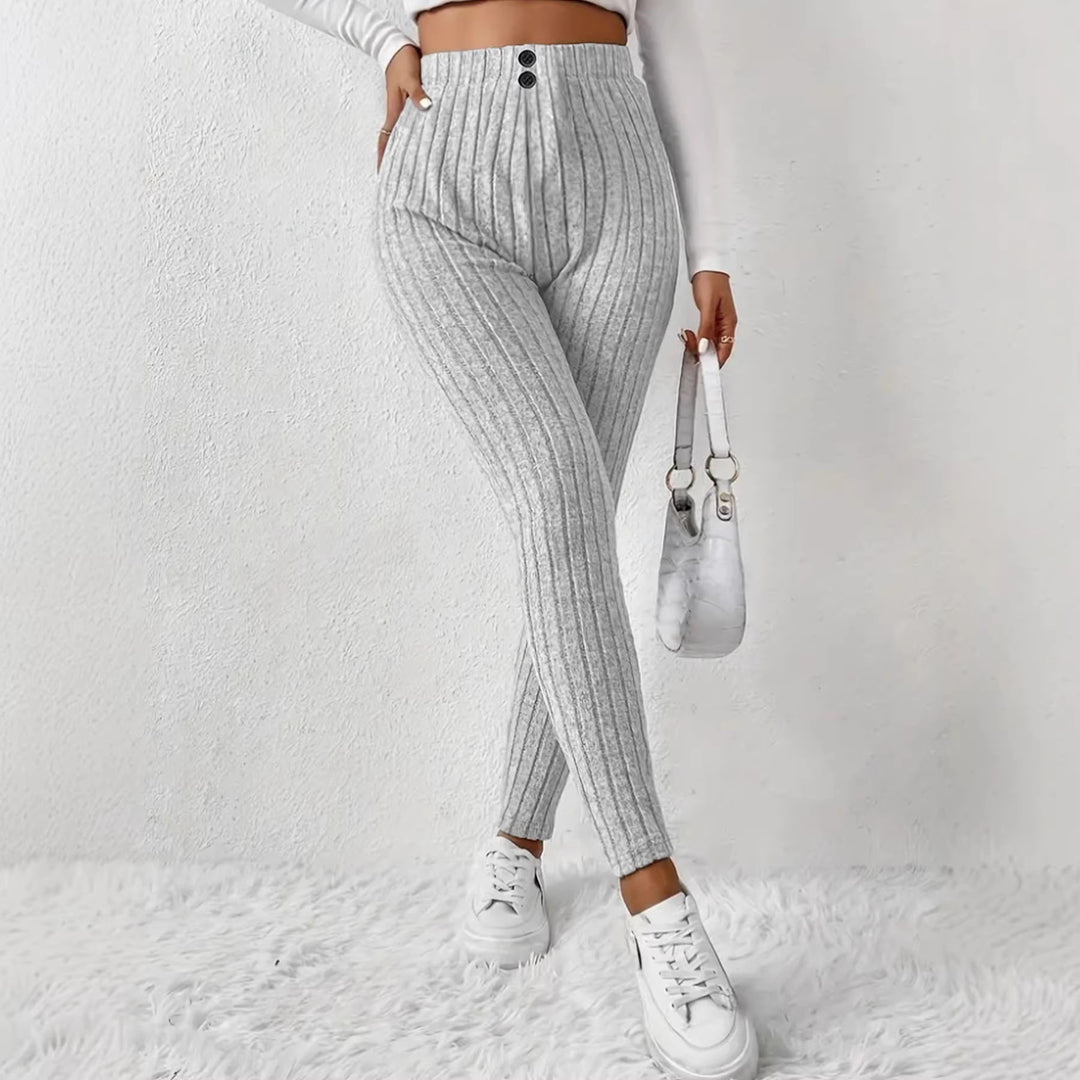 Kvinnenes høy midje ribbestrikkede leggings Skjora