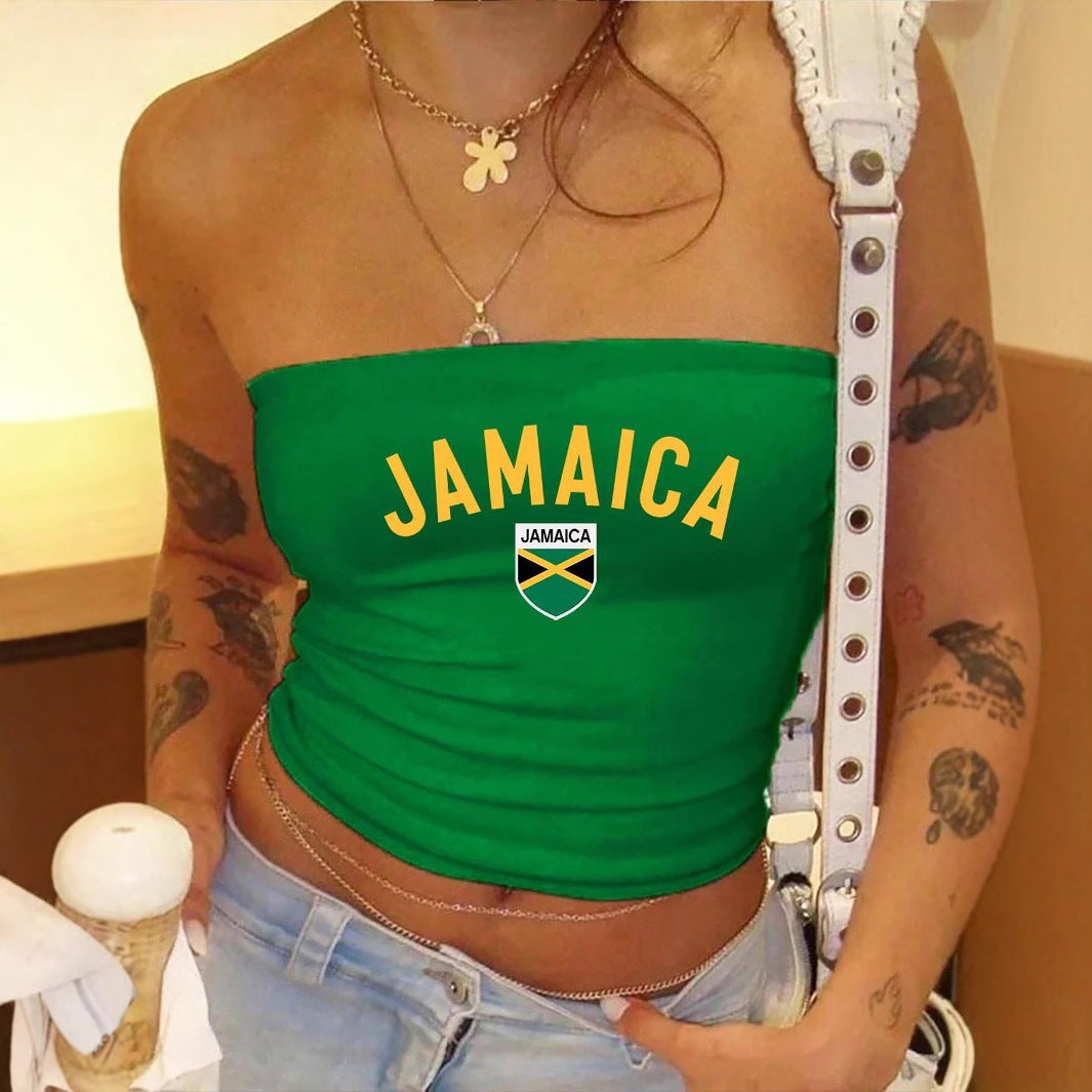 Dame Crop-Top med sidesøm-logo-design og elastisk materiale Skjora