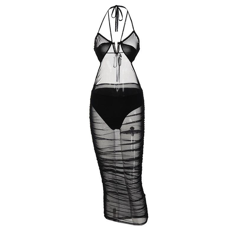 Damer Gjennomsiktig Bodycon Maxikjole med dyp utringning og lekne stropper Skjora