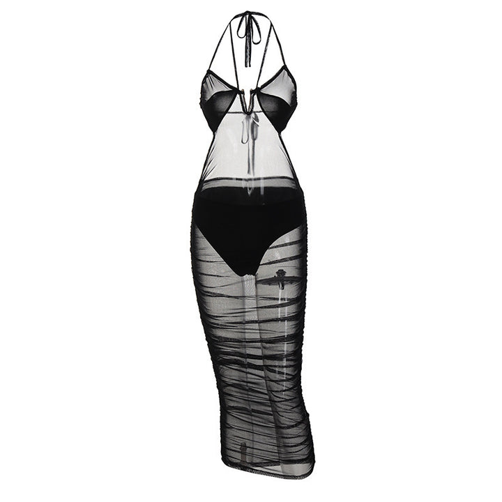 Damer Gjennomsiktig Bodycon Maxikjole med dyp utringning og lekne stropper Skjora