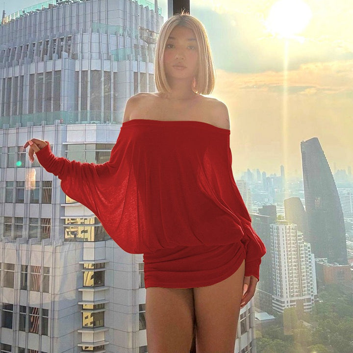 Dame Oversized Strikkegenser med vid utringning og lange ermer Skjora