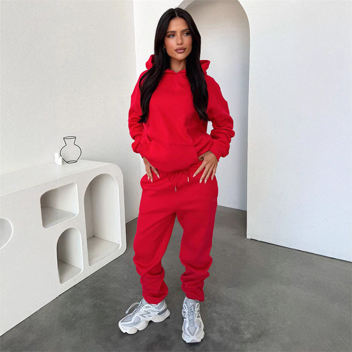 Kvinnors stiliga och bekväma hoodie-set med elastiska manschetter och dragsko Skjora