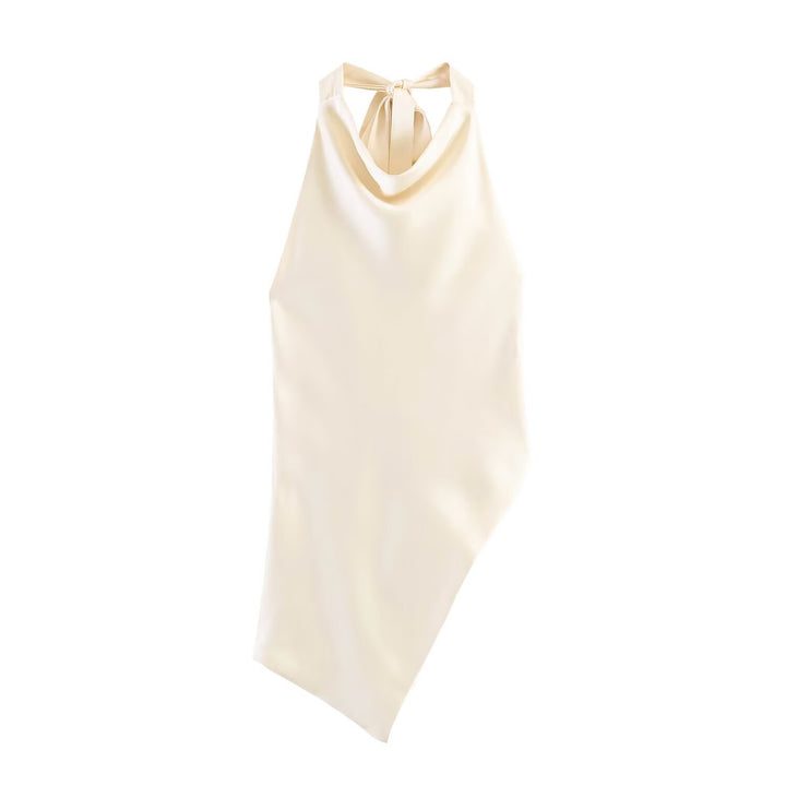 Damer elegant haltertop med unik asymmetrisk snitt og dekorativ knute Skjora