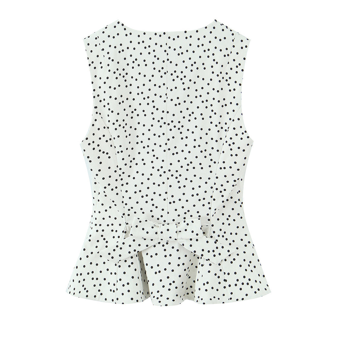 Dame Polka-Dot Taljert Topp med elegant knappestolpe Skjora