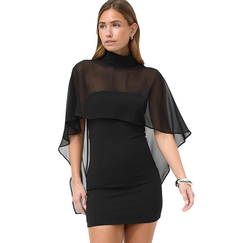 Dame Elegant Wrap Bluse med transparent hette og asymmetrisk kant Skjora