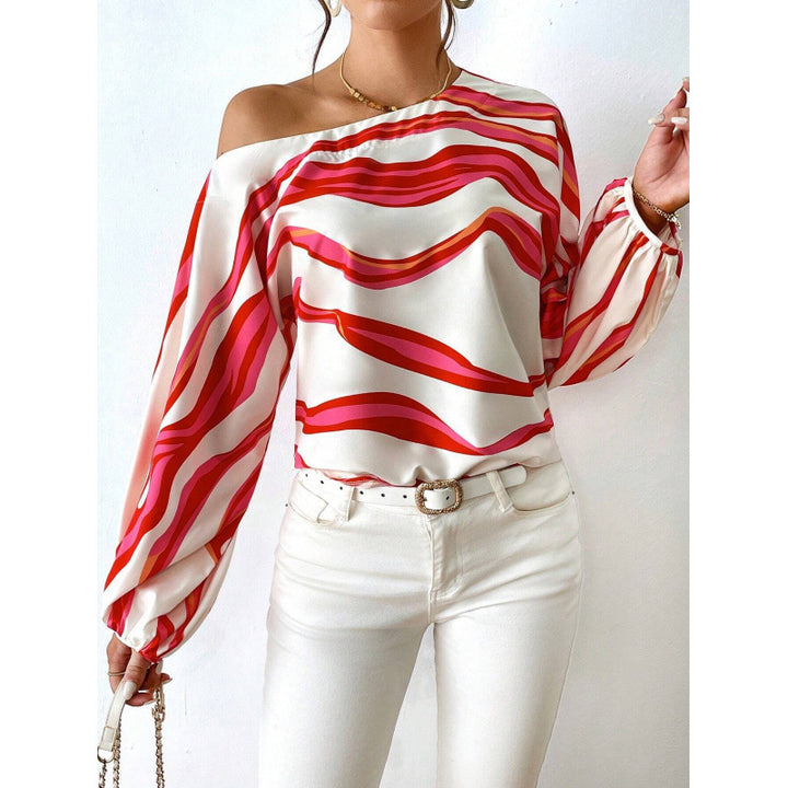 Dame Off-Shoulder Bluse med kunstnerisk mønster og voluminøse ermer Skjora