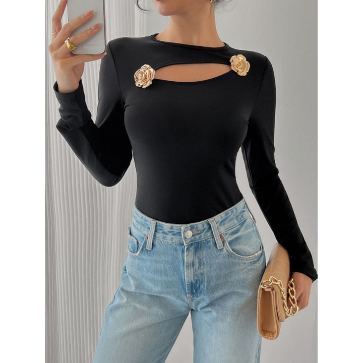 Damer Elegant Langermet Bodysuit med dekorative blomsterdetaljer Skjora