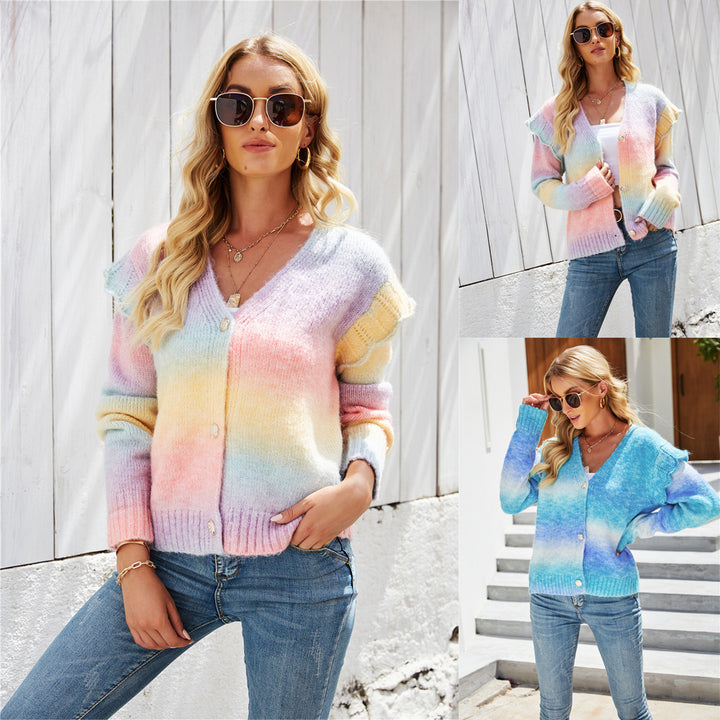 Damer fashionable cardigan med fargerik gradient Skjora