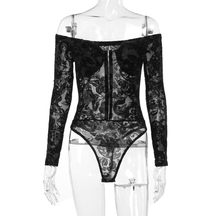 Dame spitze bustier med skulderfri design og lange ermer Skjora