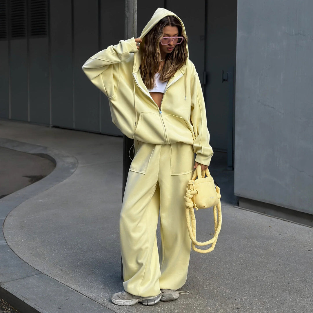 Kvinnelig mønstrete oversized sweatshirtjakke med vid cut og elastisk hem Skjora
