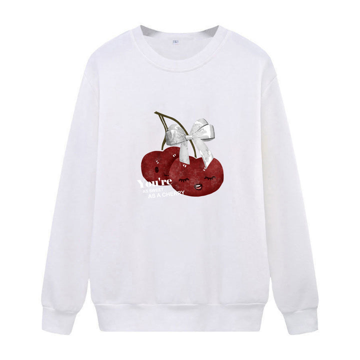 Kvinne komfortabel sweatshirt med fruktig kirsebærmotiv Skjora