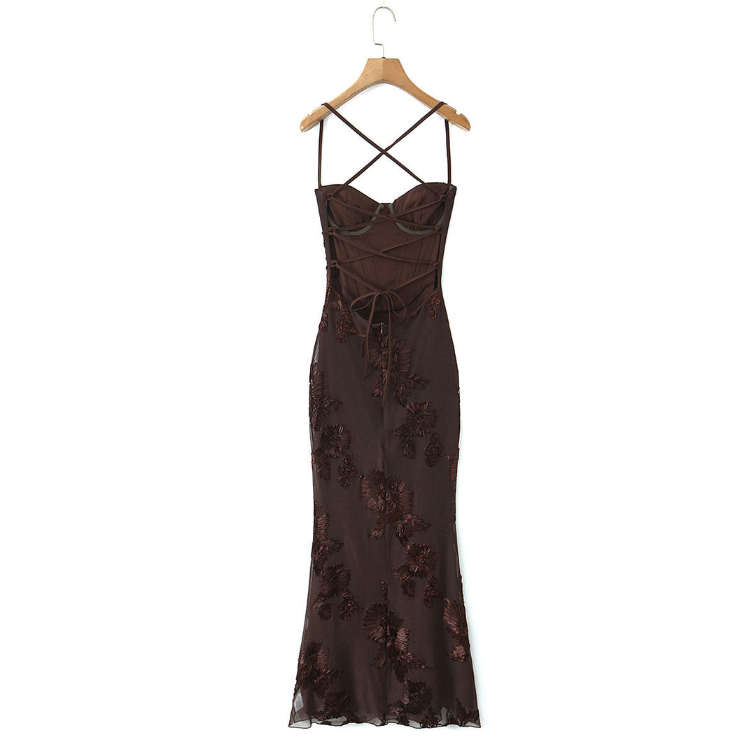 Dame Bodycon kjole med blomstrete spissdetalj Skjora