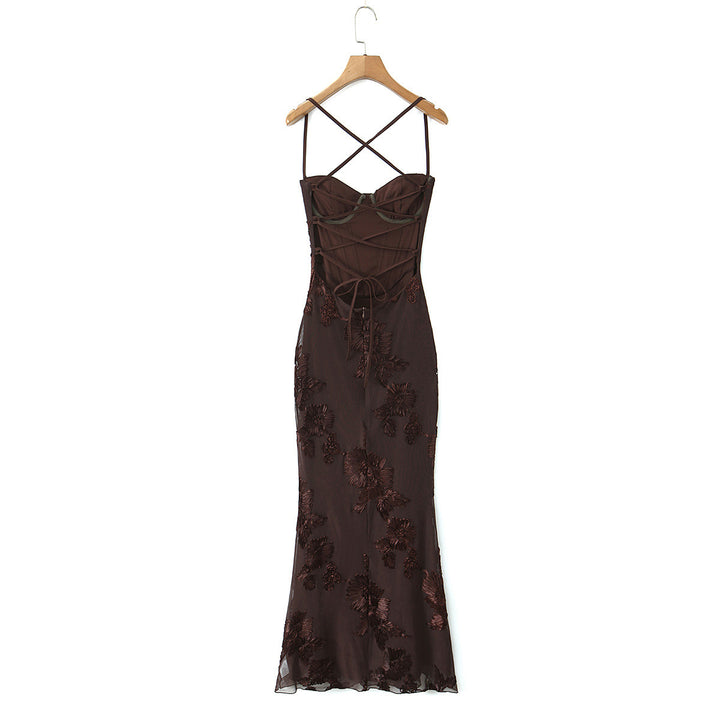 Dame Bodycon kjole med blomstrete spissdetalj Skjora