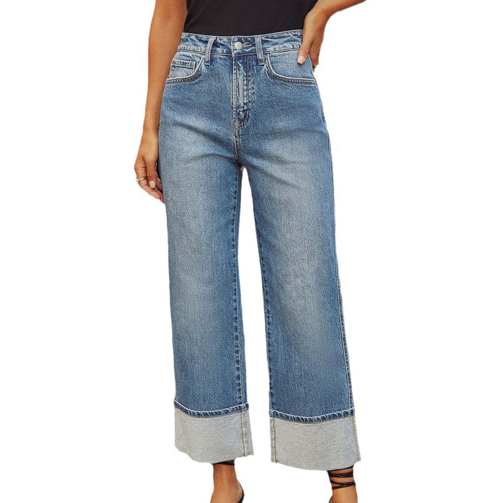 Dames brede jeans med oppbrettkant Skjora
