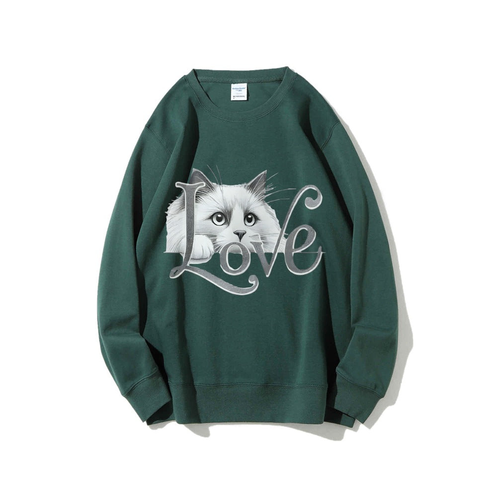 Kvinne sweatshirt med lekent katte design og avslappet passform Skjora