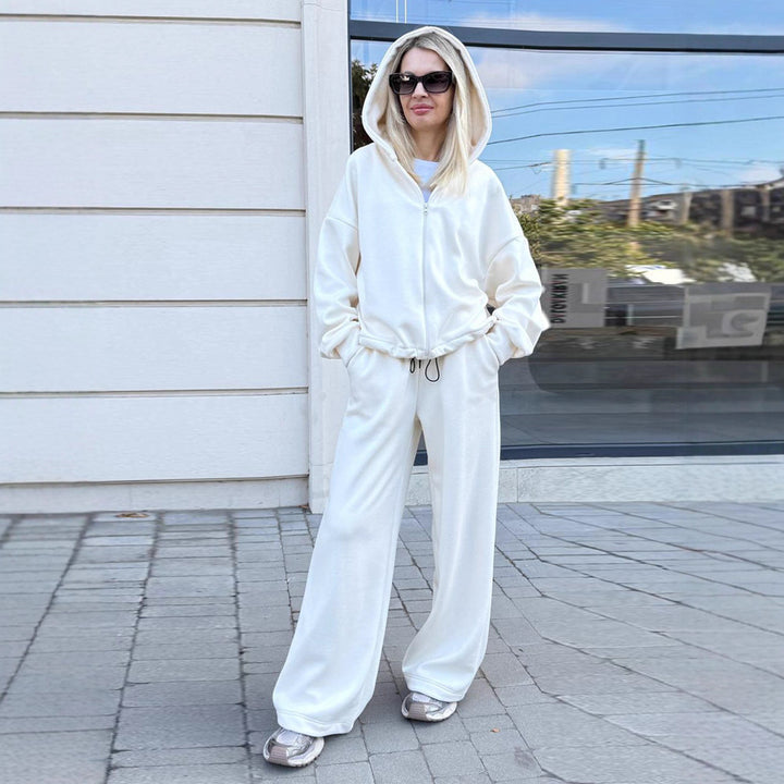 Dame Oversized Hoodie og Vide Bukser Sett Skjora