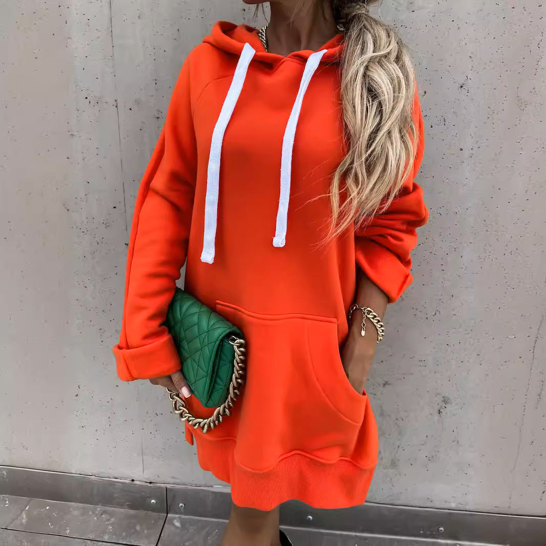 Kvinne hoodie kjole med hette og sidespalter Skjora