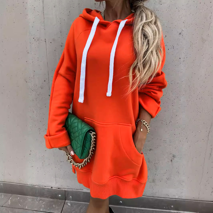 Kvinne hoodie kjole med hette og sidespalter Skjora