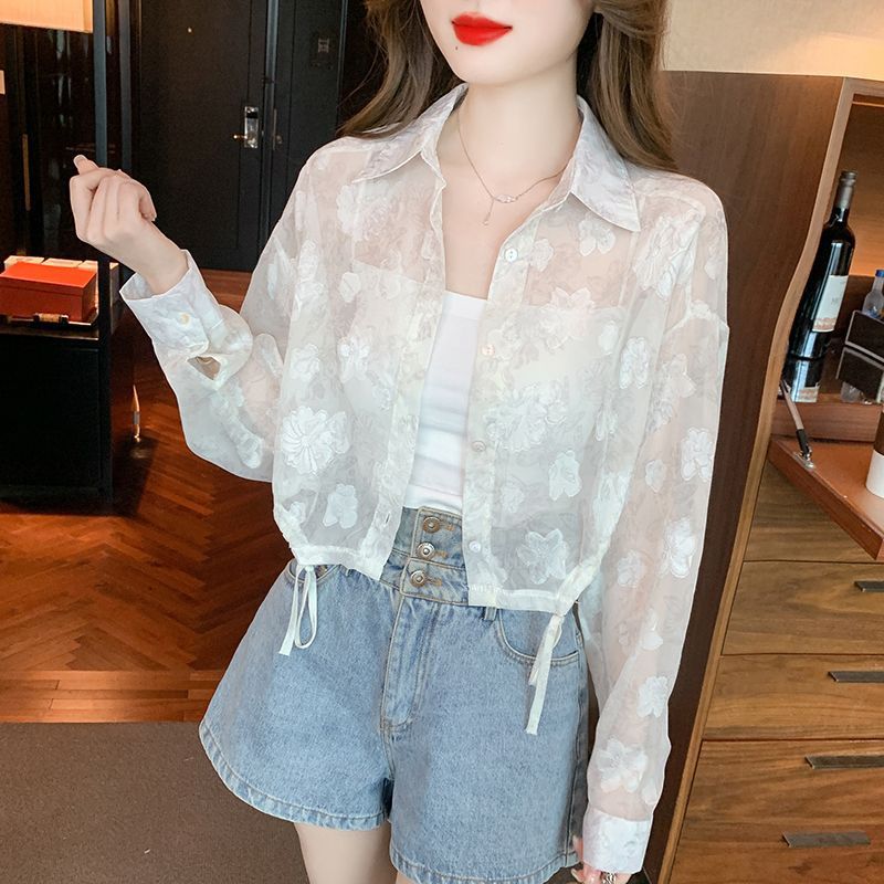 Damer transparent bluse med blomstermønster Skjora