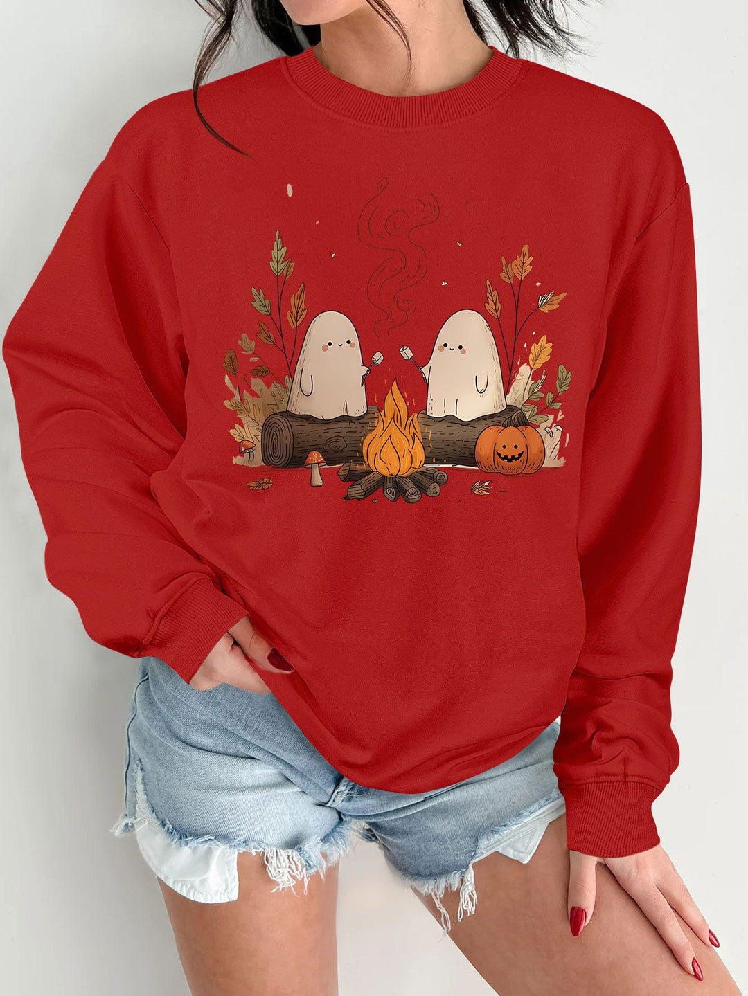 Dame sweatshirt med leken skummel motiv og komfortabel passform Skjora