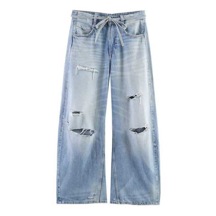 Dame brede jeans i destroyed-look med justerbar midje Skjora