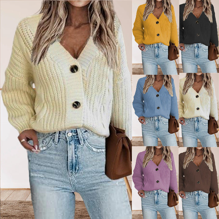 Dame chunky strikket cardigan med knappdetaljer og voluminøse ermer Skjora