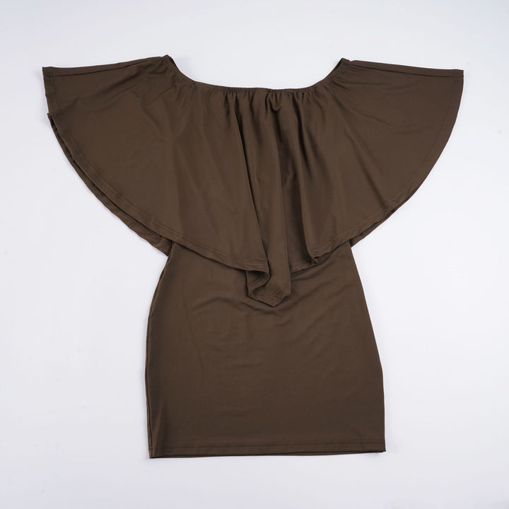 Damer elegant knelangs aviballkjole med off-shoulder design og voluminøse ermer Skjora