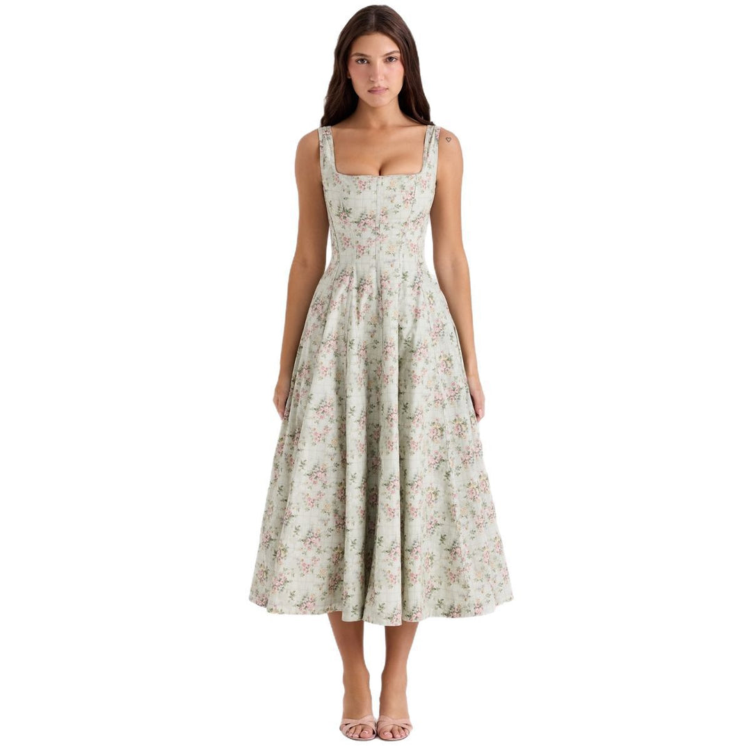 Kvinnes Floral Maxi Kjole med Slanke Stropper og Sidelommer