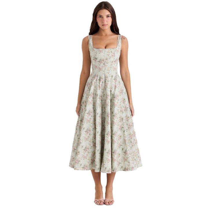 Kvinnes Floral Maxi Kjole med Slanke Stropper og Sidelommer